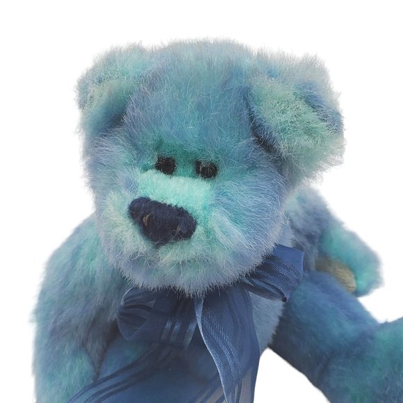 VTG 1993 TY Jointed Plush Bright Blue Teddy Bear W/ Blue Bow Jointed Plush Toy - Picture 2 of 8